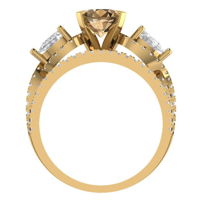 1.925 cttw Round Cut Simulated Champagne Diamond Bridal Set - Solid Yellow Gold Engagement Ring & Wedding Band