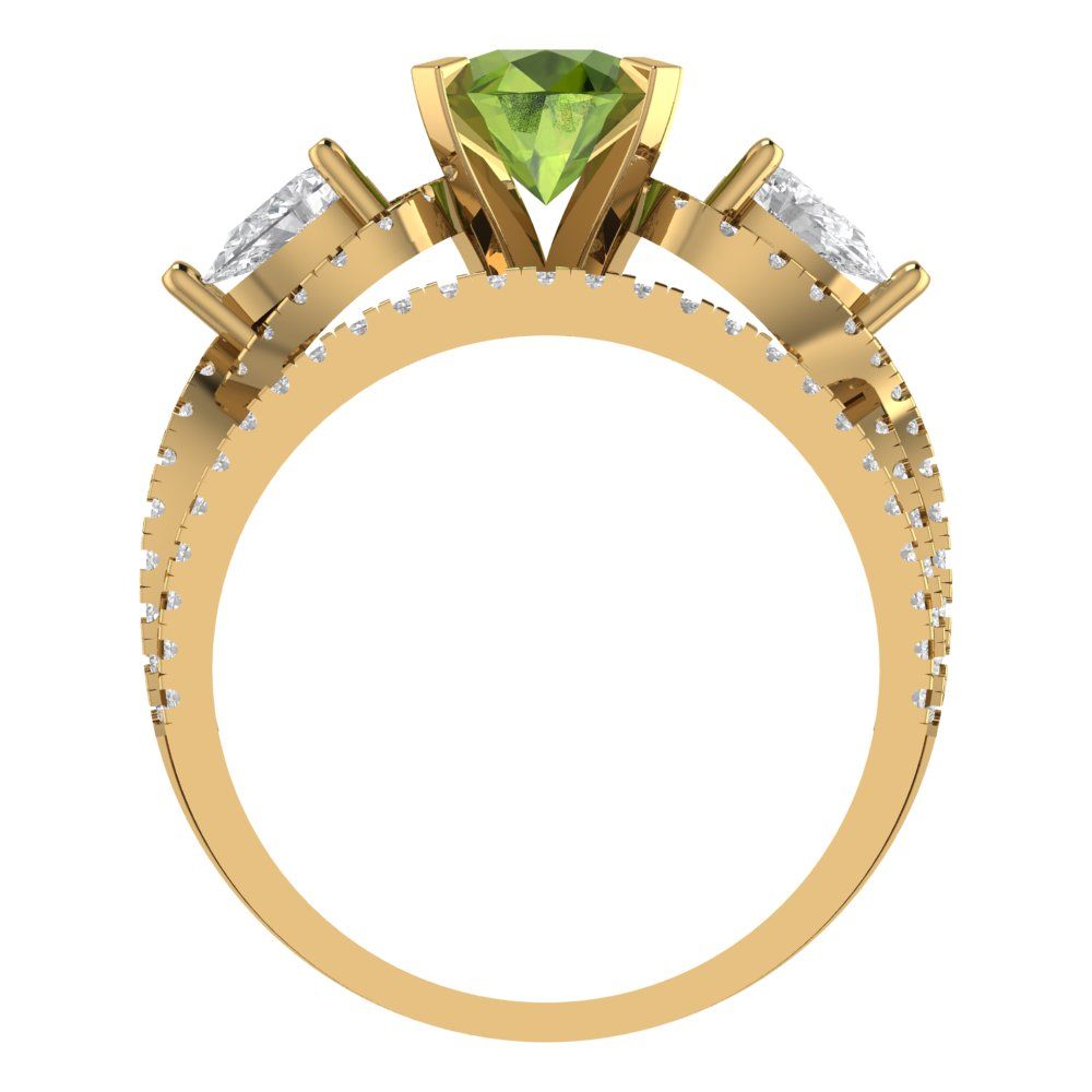 1.925 cttw Round Cut Natural Peridot Bridal Set - Solid Yellow Gold Engagement Ring & Wedding Band