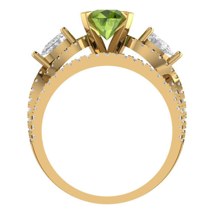 1.925 cttw Round Cut Natural Peridot Bridal Set - Solid Yellow Gold Engagement Ring & Wedding Band