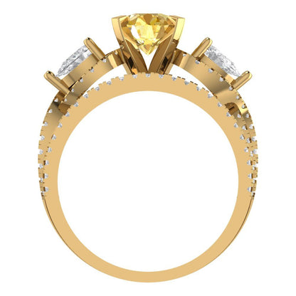 1.925 cttw Round Cut Natural Citrine Bridal Set - Solid Yellow Gold Engagement Ring & Wedding Band