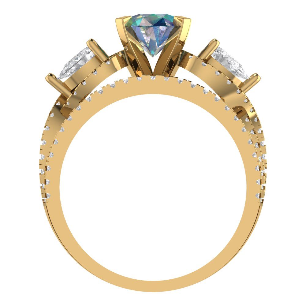 1.925 cttw Round Cut Blue Moissanite Bridal Set - Solid Yellow Gold Engagement Ring & Wedding Band