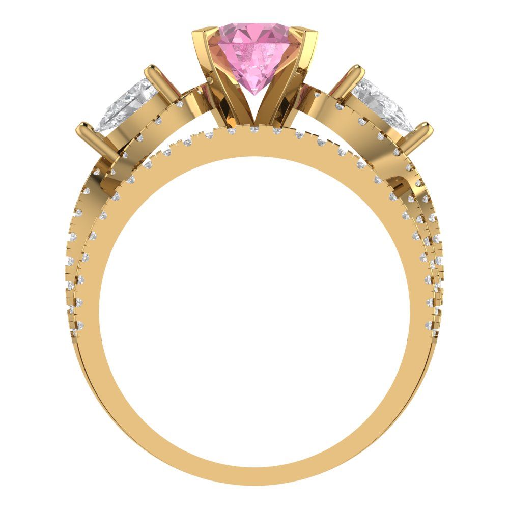 1.925 cttw Round Cut Simulated Pink Diamond Bridal Set - Solid Yellow Gold Engagement Ring & Wedding Band