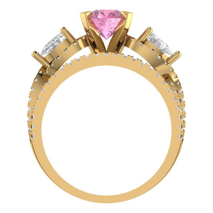 1.925 cttw Round Cut Simulated Pink Diamond Bridal Set - Solid Yellow Gold Engagement Ring & Wedding Band
