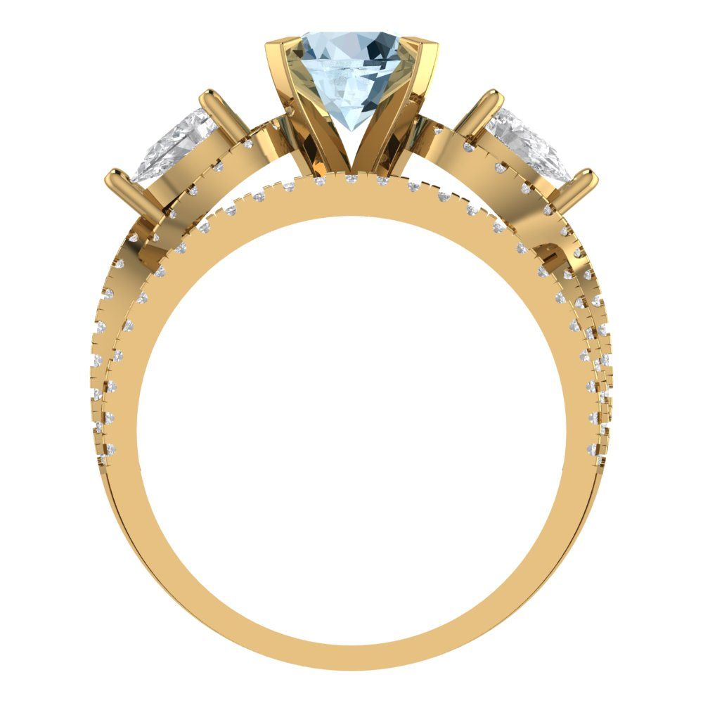 1.925 cttw Round Cut Natural Swiss Blue Topaz Bridal Set - Solid Yellow Gold Engagement Ring & Wedding Band