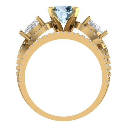 1.925 cttw Round Cut Natural Swiss Blue Topaz Bridal Set - Solid Yellow Gold Engagement Ring & Wedding Band