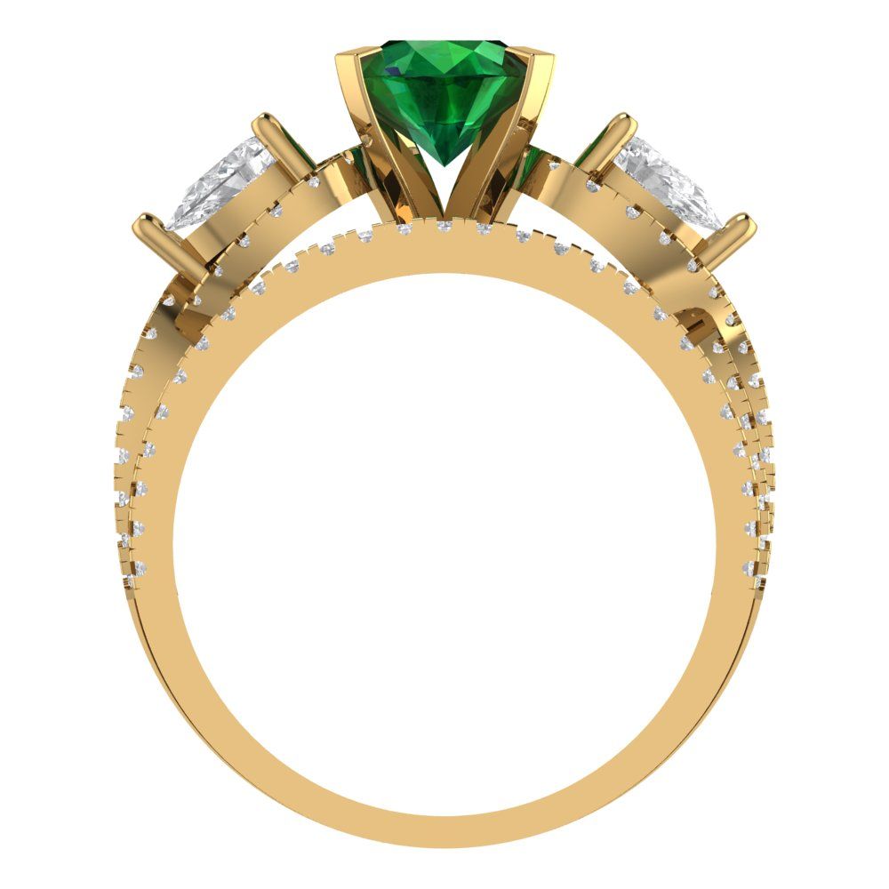 1.925 cttw Round Cut Simulated Emerald Bridal Set - Solid Yellow Gold Engagement Ring & Wedding Band