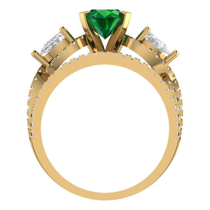 1.925 cttw Round Cut Simulated Emerald Bridal Set - Solid Yellow Gold Engagement Ring & Wedding Band