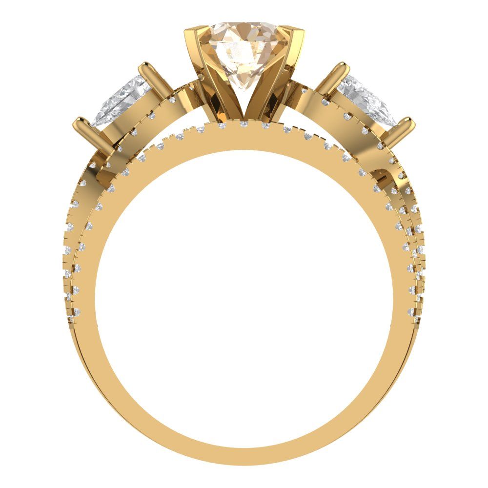 1.925 cttw Round Cut Natural Morganite Bridal Set - Solid Yellow Gold Engagement Ring & Wedding Band