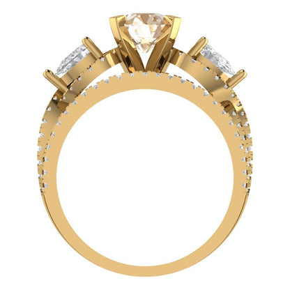 1.925 cttw Round Cut Natural Morganite Bridal Set - Solid Yellow Gold Engagement Ring & Wedding Band