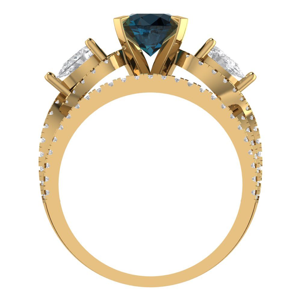 1.925 cttw Round Cut Natural London Blue Topaz Bridal Set - Solid Yellow Gold Engagement Ring & Wedding Band