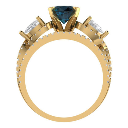 1.925 cttw Round Cut Natural London Blue Topaz Bridal Set - Solid Yellow Gold Engagement Ring & Wedding Band