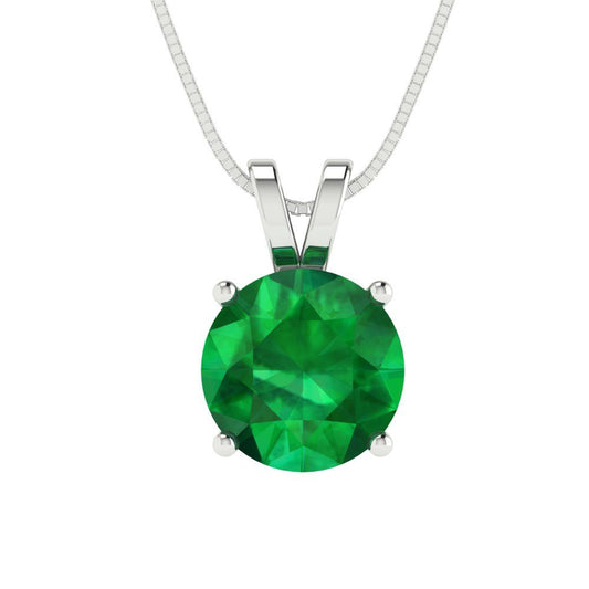 2cttw Round Cut Emerald Gold-Plated 925 Silver Pendant and 18" Box-Chain Necklace