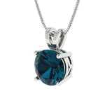2 ct Brilliant Round Cut Solitaire Natural London Blue Topaz Stone White Gold Pendant with 18" Chain