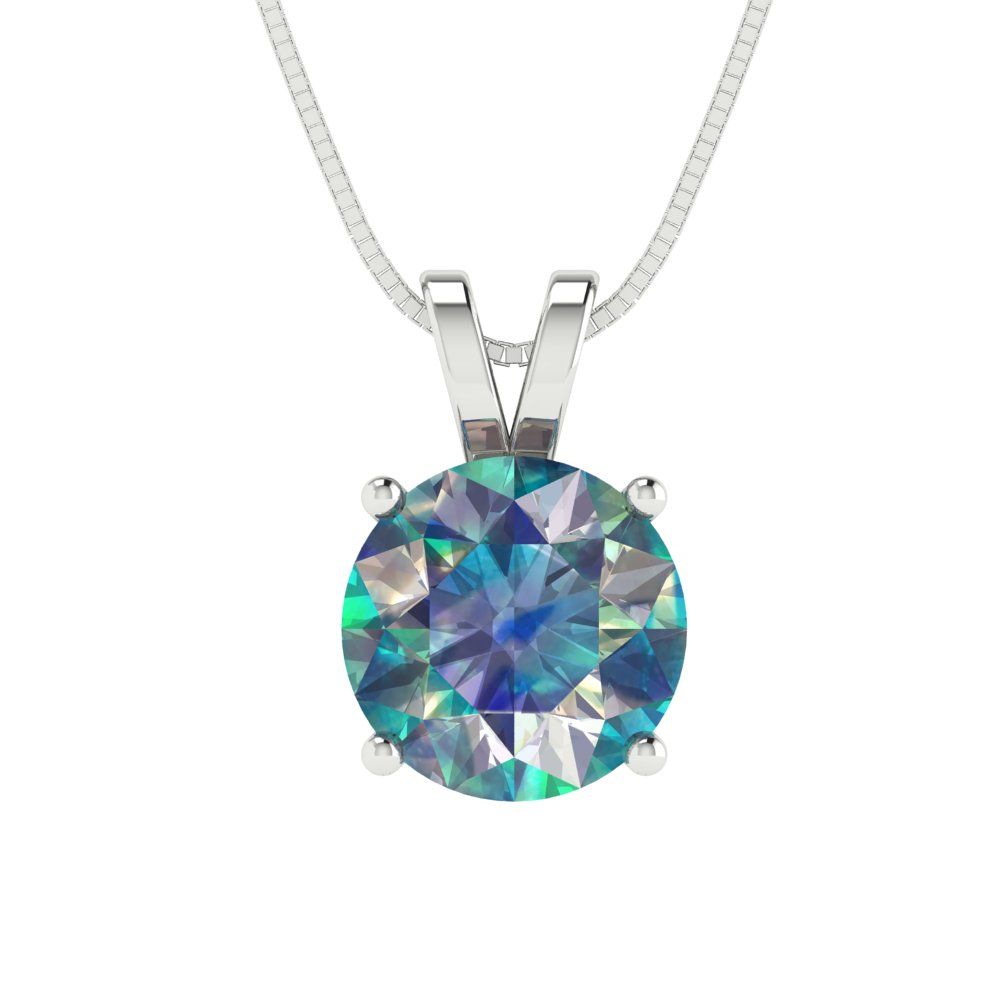 2cttw Round Cut Blue Moissanite Gold-Plated 925 Silver Pendant and 18" Box-Chain Necklace