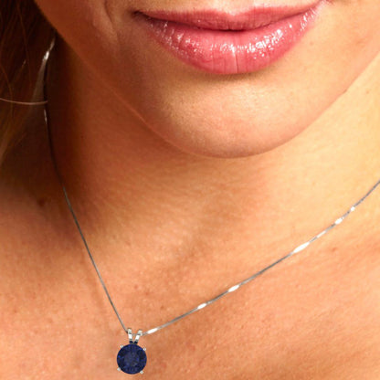 2cttw Round Cut Blue Sapphire Gold-Plated 925 Silver Pendant and 18" Box-Chain Necklace