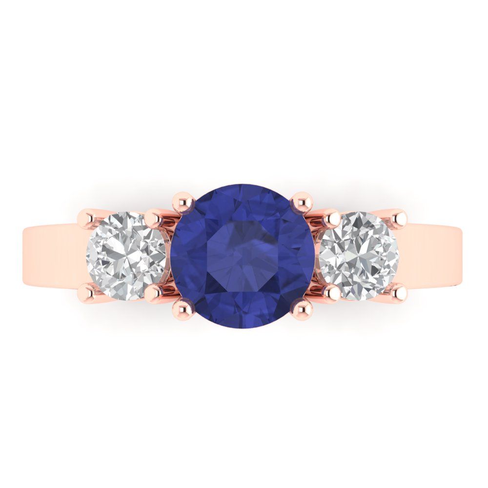 1.5 cttw Simulated Tanzanite Three-Stone Engagement Ring - Solid Gold (Round Cut,6.5mm)