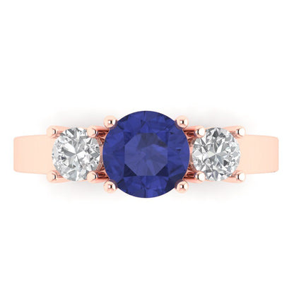1.5 cttw Simulated Tanzanite Three-Stone Engagement Ring - Solid Gold (Round Cut,6.5mm)