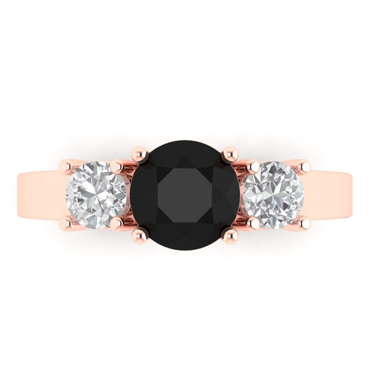 1.5 cttw Natural Onyx Three-Stone Engagement Ring - Solid Rose Gold (VVS1, Round Cut,6.5mm)