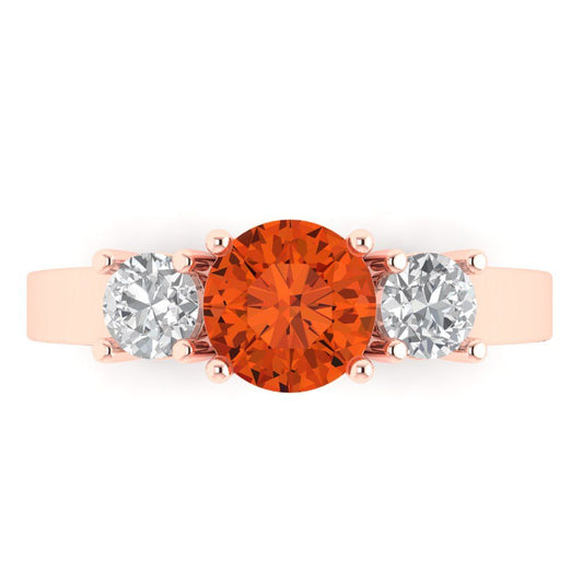 1.5 cttw Zirconia Simulated Red Diamond Three-Stone Engagement Ring - Solid Rose Gold (VVS1, Round Cut,6.5mm)