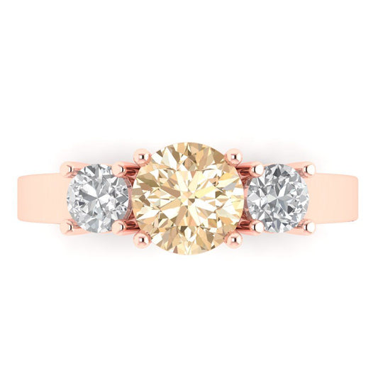 1.5 cttw Natural Morganite Three-Stone Engagement Ring - Solid Rose Gold (VVS1, Round Cut,6.5mm)