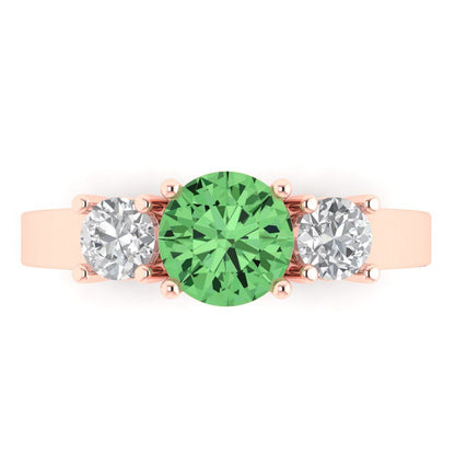 1.5 cttw Zirconia Simulated Green Diamond Three-Stone Engagement Ring - Solid Gold (VVS1, Round Cut,6.5mm)