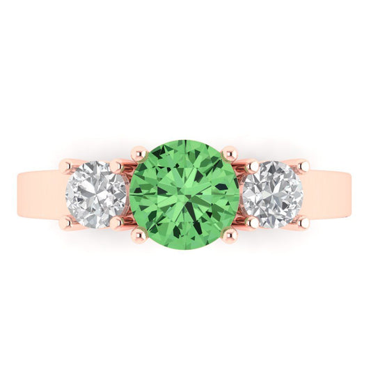 1.5 cttw Zirconia Simulated Green Diamond Three-Stone Engagement Ring - Solid Rose Gold (VVS1, Round Cut,6.5mm)
