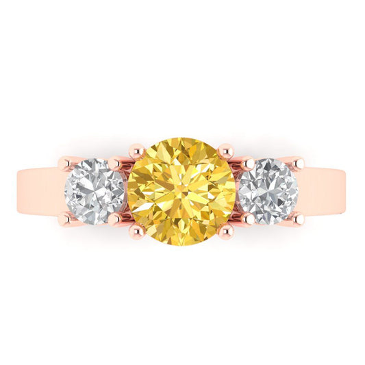 1.5 cttw Natural Citrine Three-Stone Engagement Ring - Solid Rose Gold (VVS1, Round Cut,6.5mm)