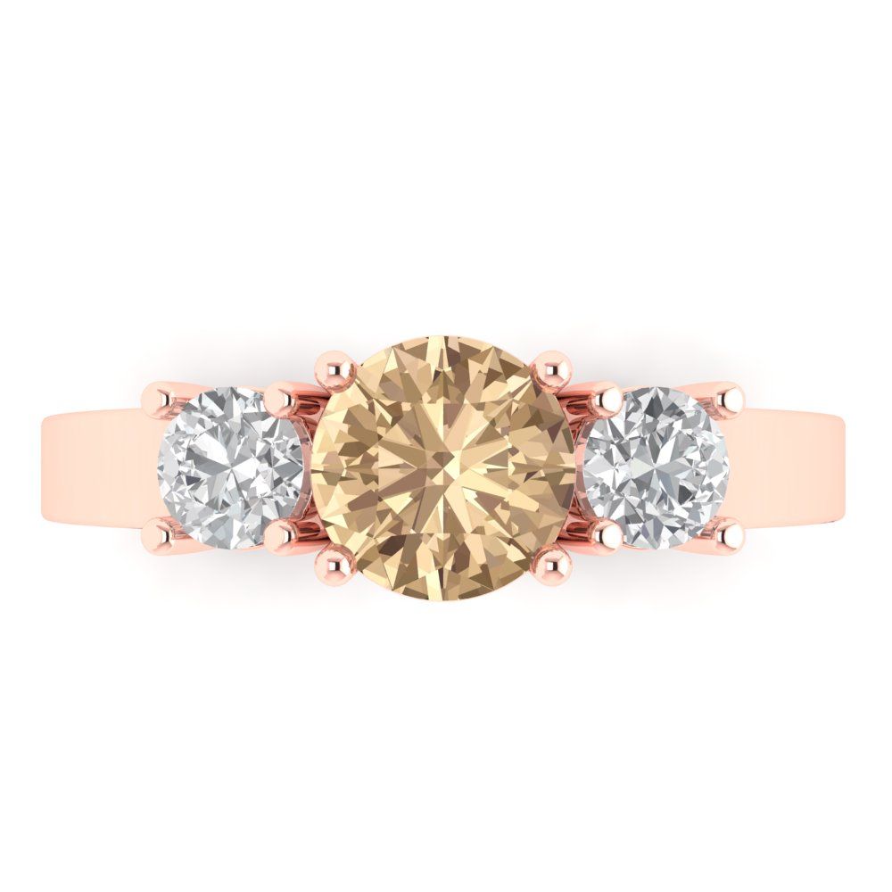 1.5 cttw Yellow Moissanite Three-Stone Engagement Ring - Solid Gold (Round Cut,6.5mm)