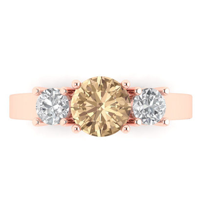 1.5 cttw Yellow Moissanite Three-Stone Engagement Ring - Solid Gold (Round Cut,6.5mm)