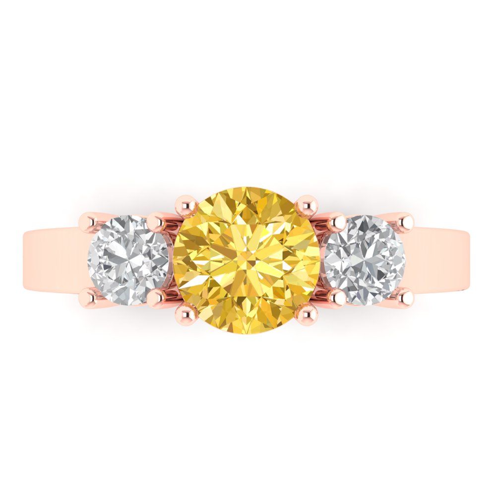 1.5 cttw Zirconia Simulated Yellow Diamond Three-Stone Engagement Ring - Solid Gold (VVS1, Round Cut,6.5mm)