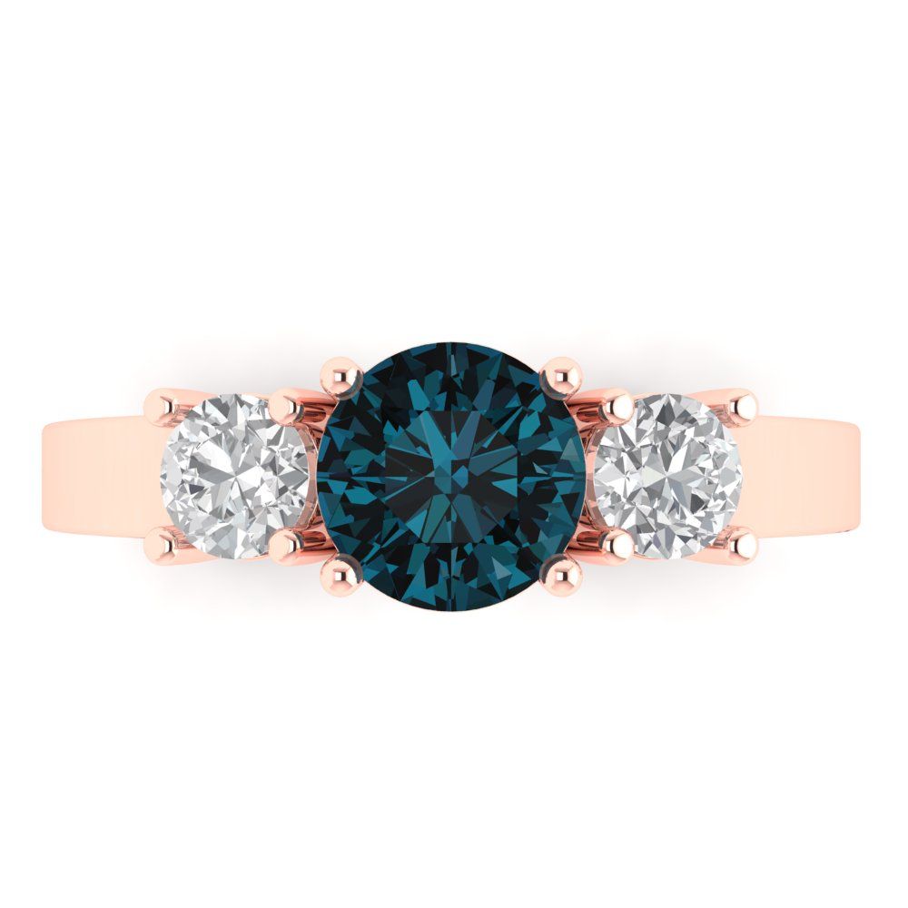 1.5 cttw Natural London Blue Topaz Three-Stone Engagement Ring - Solid Gold (Round Cut,6.5mm)