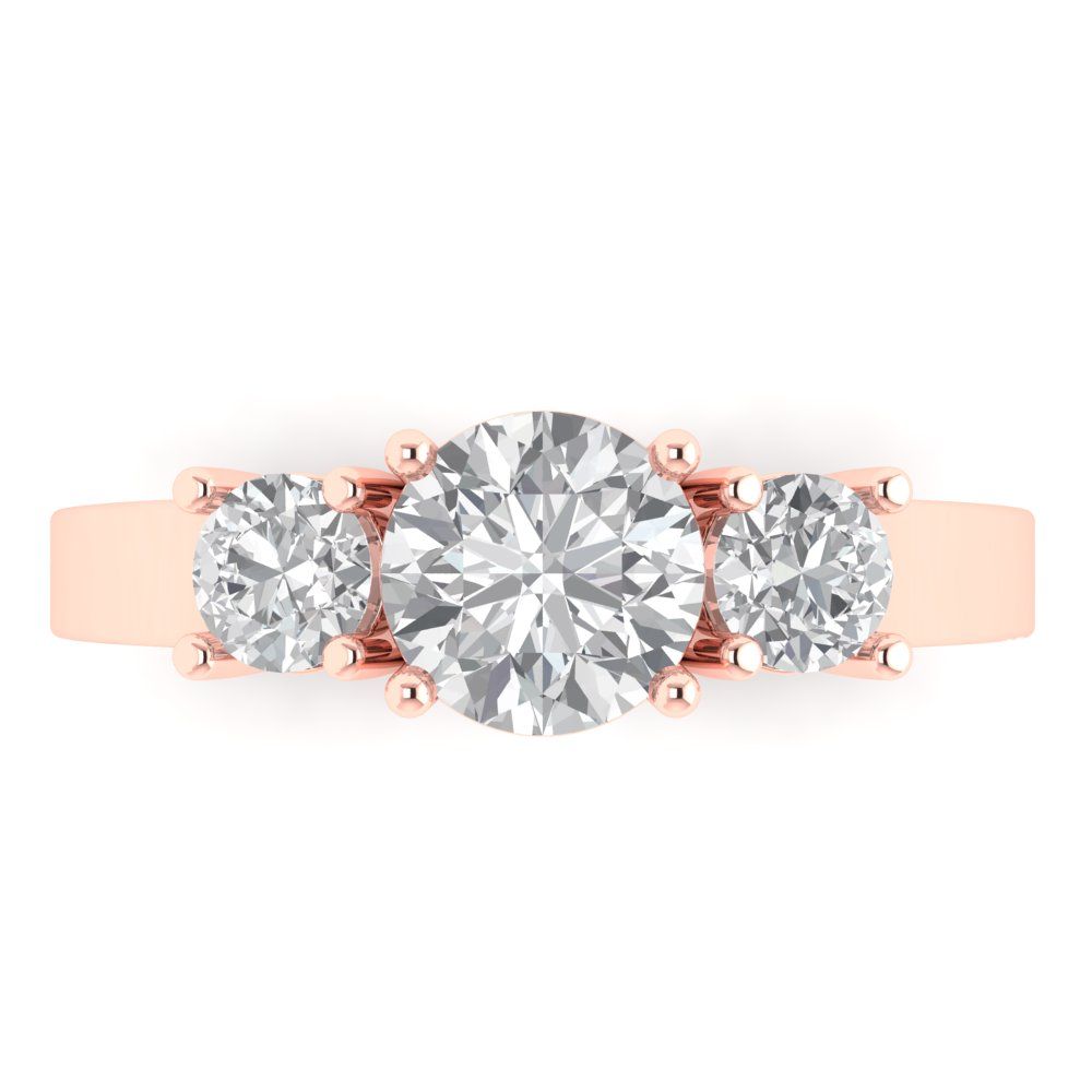 1.5 cttw Certified Moissanite Three-Stone Engagement Ring - Solid Gold (VVS1, D-F,Round Cut,6.5mm)