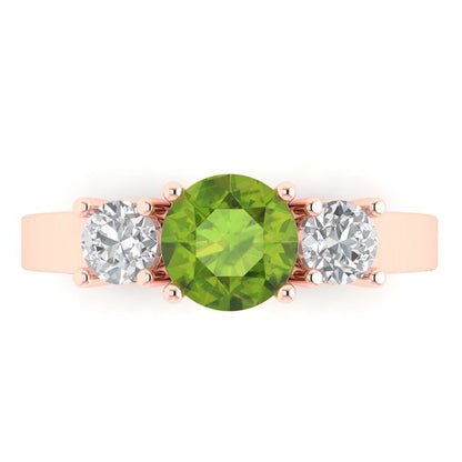 1.5 cttw Natural Peridot Three-Stone Engagement Ring - Solid Gold (Round Cut,6.5mm)