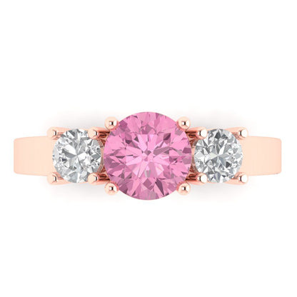 1.5 cttw Zirconia Simulated Pink Diamond Three-Stone Engagement Ring - Solid Gold (VVS1, Round Cut,6.5mm)