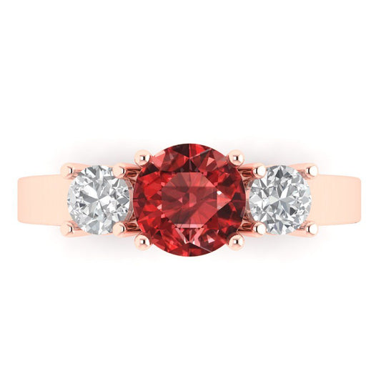 1.5 cttw Natural Garnet Three-Stone Engagement Ring - Solid Rose Gold (VVS1, Round Cut,6.5mm)