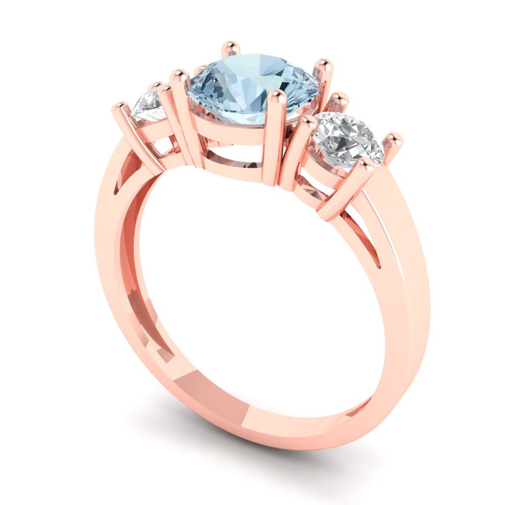 1.5 cttw Natural Swiss Blue Topaz Three-Stone Engagement Ring - Solid Gold (Round Cut,6.5mm)