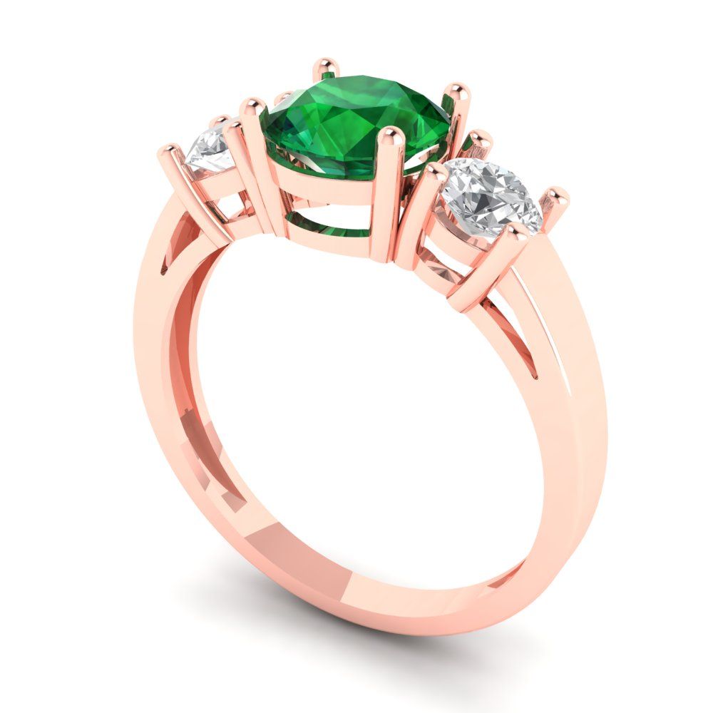 1.5 cttw Simulated Emerald Three-Stone Engagement Ring - Solid Gold (Round Cut,6.5mm)