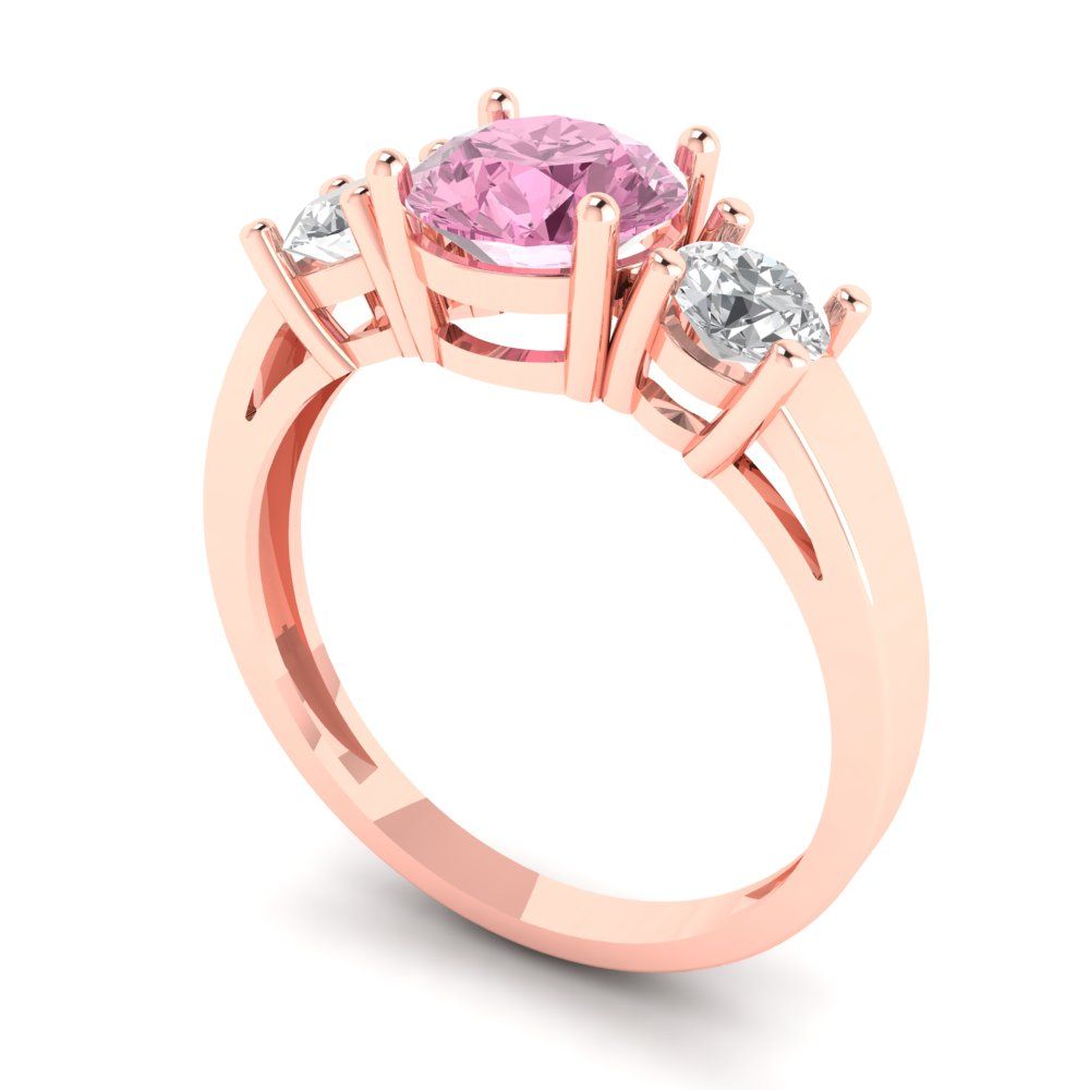 1.5 cttw Zirconia Simulated Pink Diamond Three-Stone Engagement Ring - Solid Gold (VVS1, Round Cut,6.5mm)