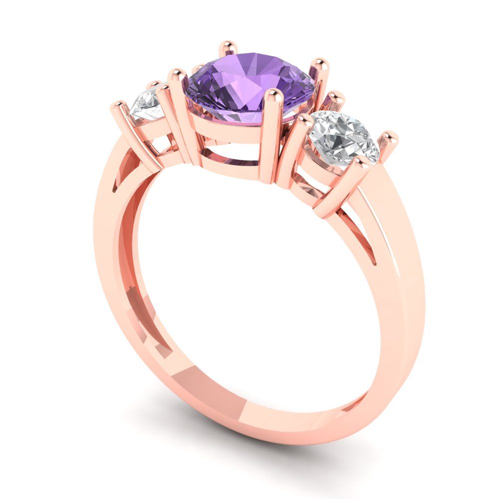 1.5 cttw Simulated Alexandrite Three-Stone Engagement Ring - Solid Gold (Round Cut,6.5mm)