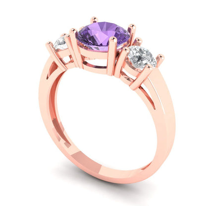 1.5 cttw Simulated Alexandrite Three-Stone Engagement Ring - Solid Gold (Round Cut,6.5mm)