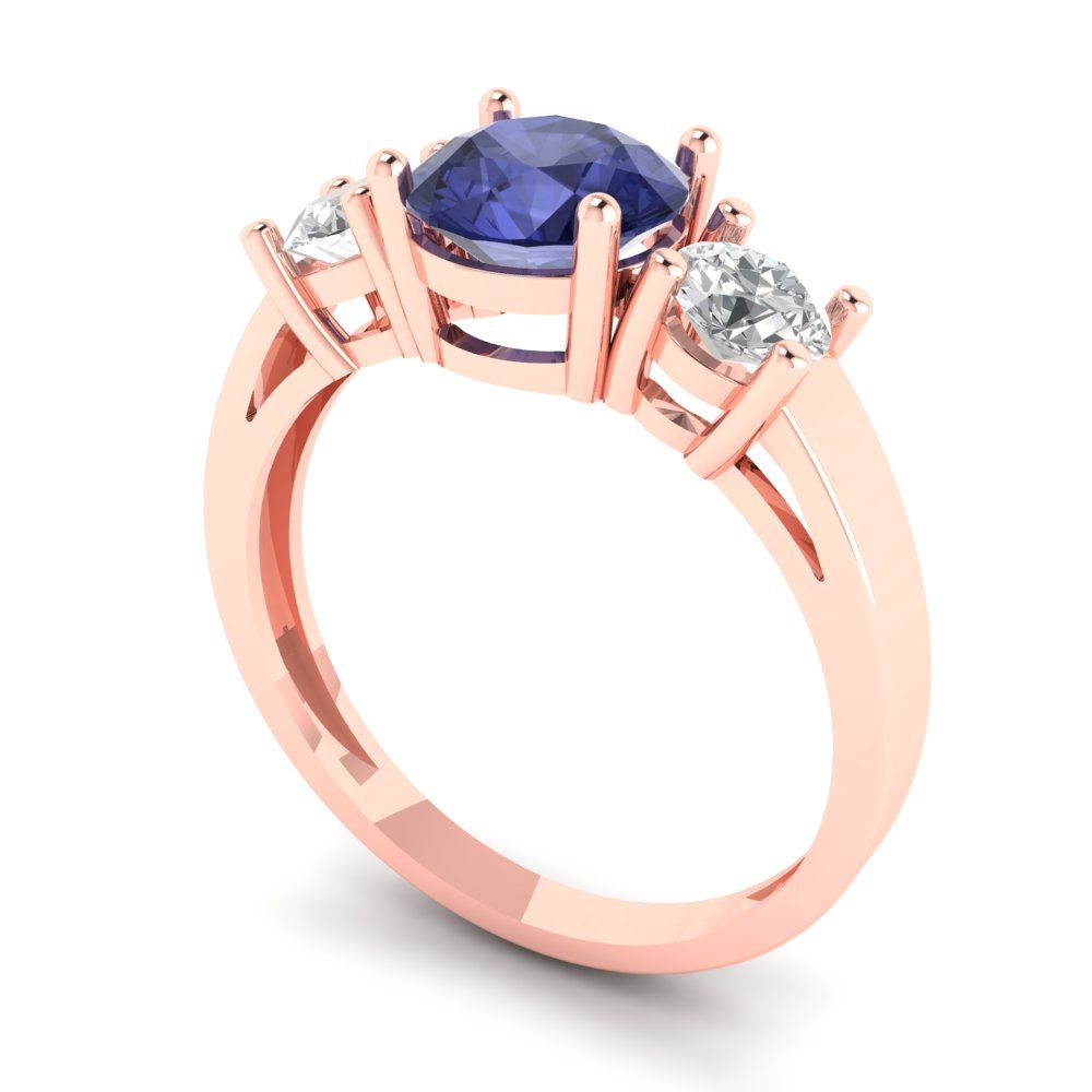 1.5 cttw Simulated Tanzanite Three-Stone Engagement Ring - Solid Gold (Round Cut,6.5mm)
