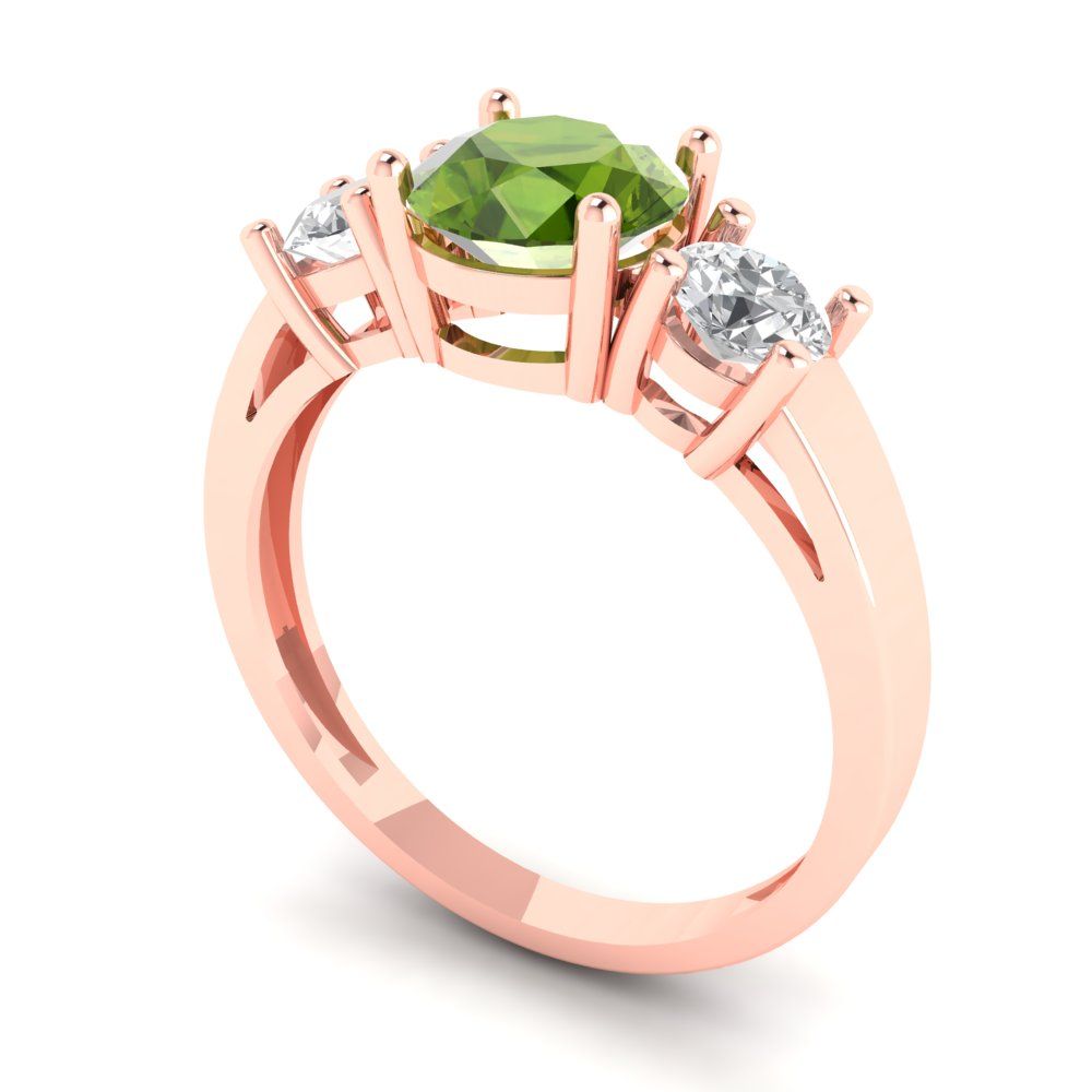 1.5 cttw Natural Peridot Three-Stone Engagement Ring - Solid Gold (Round Cut,6.5mm)