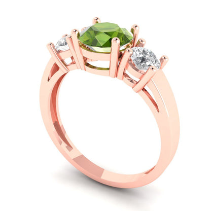 1.5 cttw Natural Peridot Three-Stone Engagement Ring - Solid Gold (Round Cut,6.5mm)