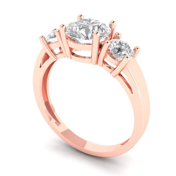 1.5 ct Brilliant Round Cut Genuine Cultured Diamond Stone Clarity VS1-2 Color J-K Rose Gold Solitaire with Accents Three-Stone Ring
