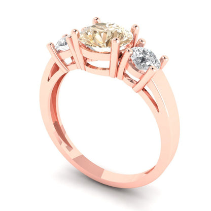 1.5 cttw Natural Morganite Three-Stone Engagement Ring - Solid Gold (Round Cut,6.5mm)