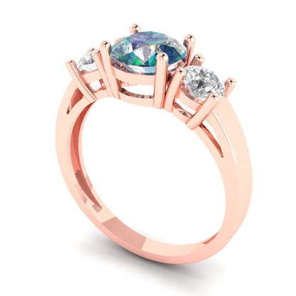 1.5 cttw Blue Moissanite Three-Stone Engagement Ring - Solid Gold (Round Cut,6.5mm)