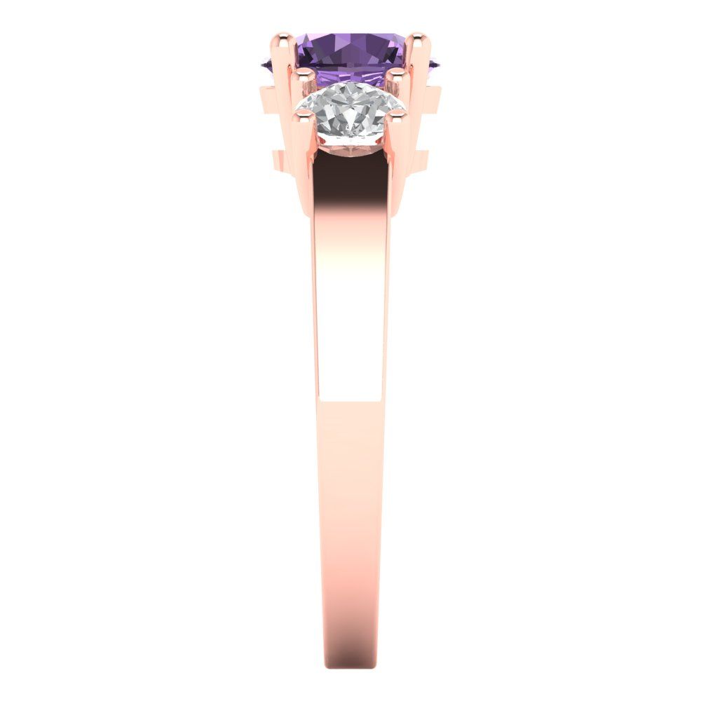 1.5 cttw Simulated Alexandrite Three-Stone Engagement Ring - Solid Gold (Round Cut,6.5mm)