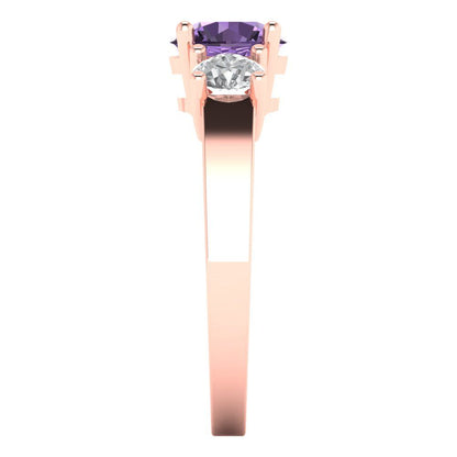 1.5 cttw Simulated Alexandrite Three-Stone Engagement Ring - Solid Gold (Round Cut,6.5mm)