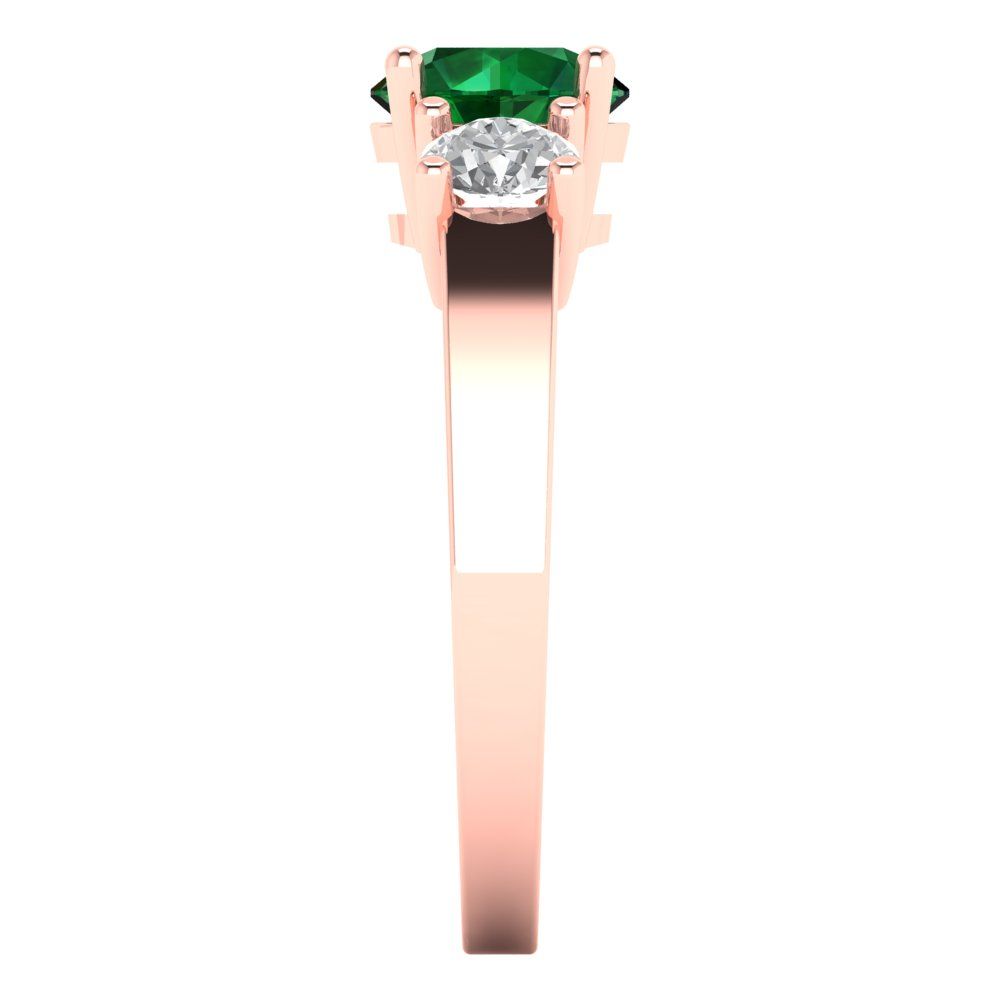 1.5 cttw Simulated Emerald Three-Stone Engagement Ring - Solid Gold (Round Cut,6.5mm)