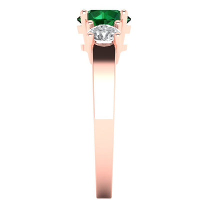 1.5 cttw Simulated Emerald Three-Stone Engagement Ring - Solid Gold (Round Cut,6.5mm)